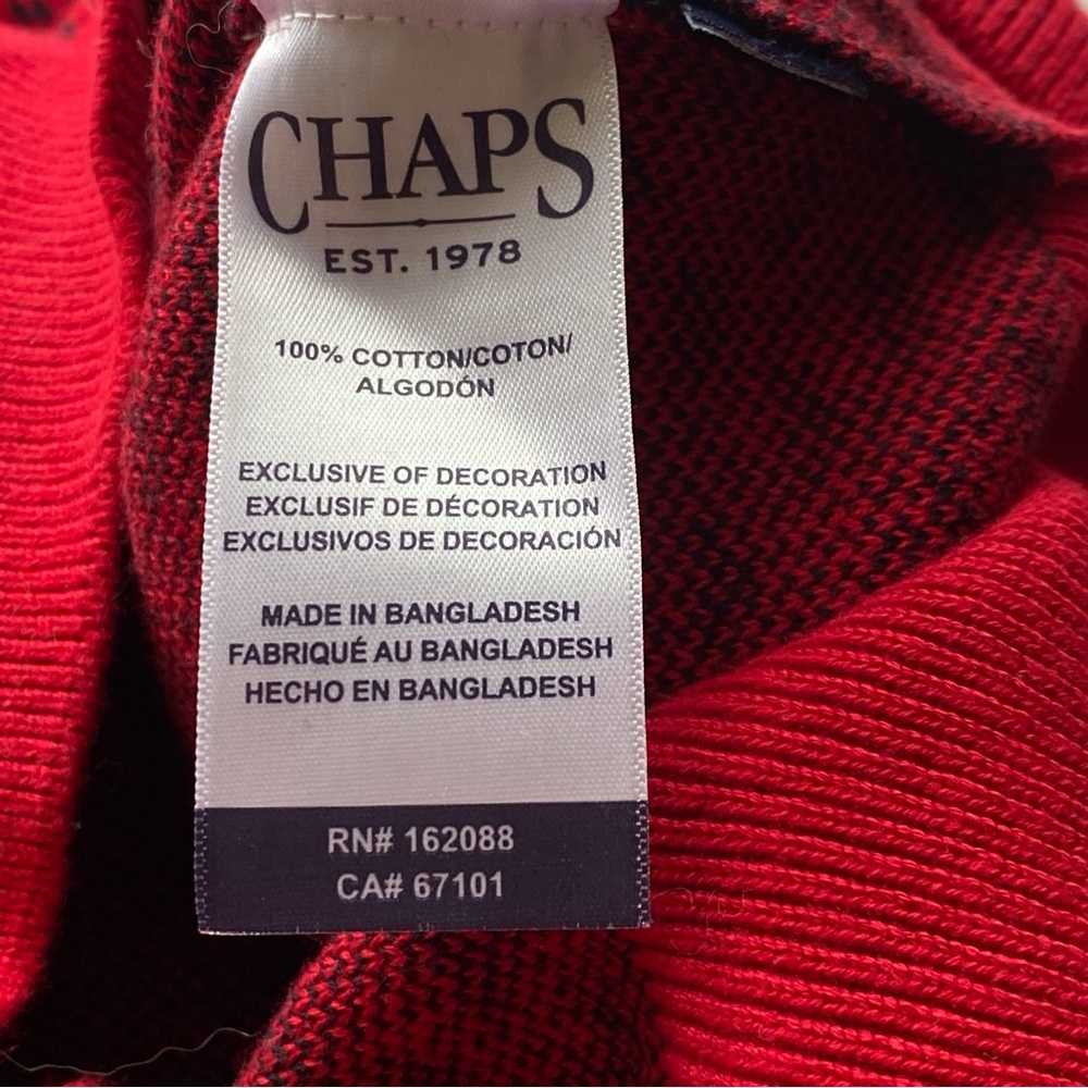 Chaps Polar Bear Fair Isle Sweater Men Medium Red Black White Crewneck Preppy - Picture 11 of 15